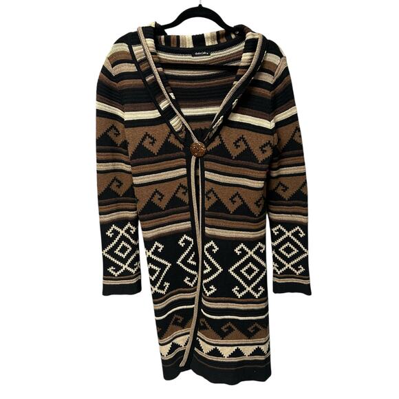 Dolce Cabo Brown Black Southwestern Single Button Cardigan Sweater Womens Large? - Picture 1 of 5